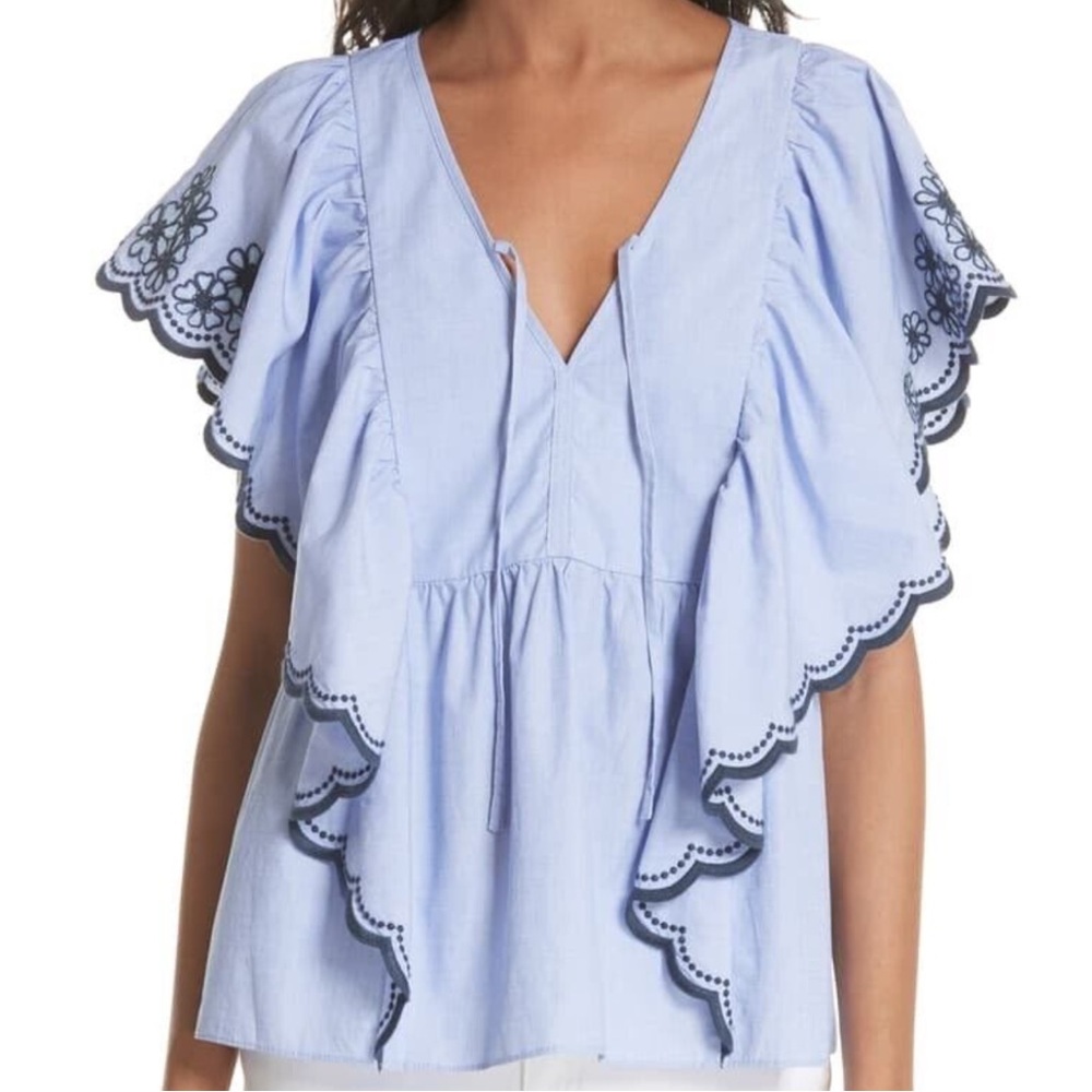Kate Spade Daisy Embroidered Cotton Top Sz M